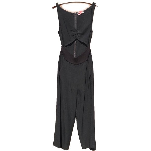 ALC Jumpsuit Black Crepe V Neck Sleeveless Cutout Waist Wide Leg Crop 2 - Picture 1 of 12